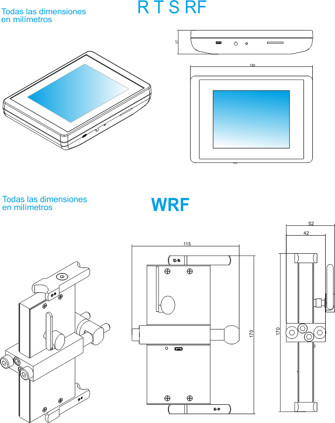RTS RF y sensor WRF dimensiones