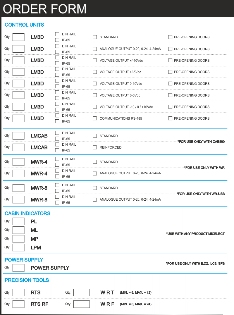 Form to order MICELECT's load weighing devices