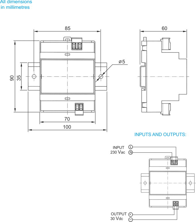 FA power supply by MICELECT dimensions