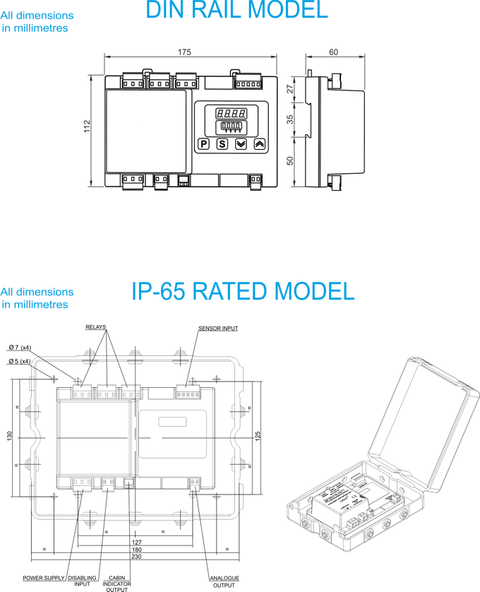 MICELECT's LM-CANopen with display general dimensions