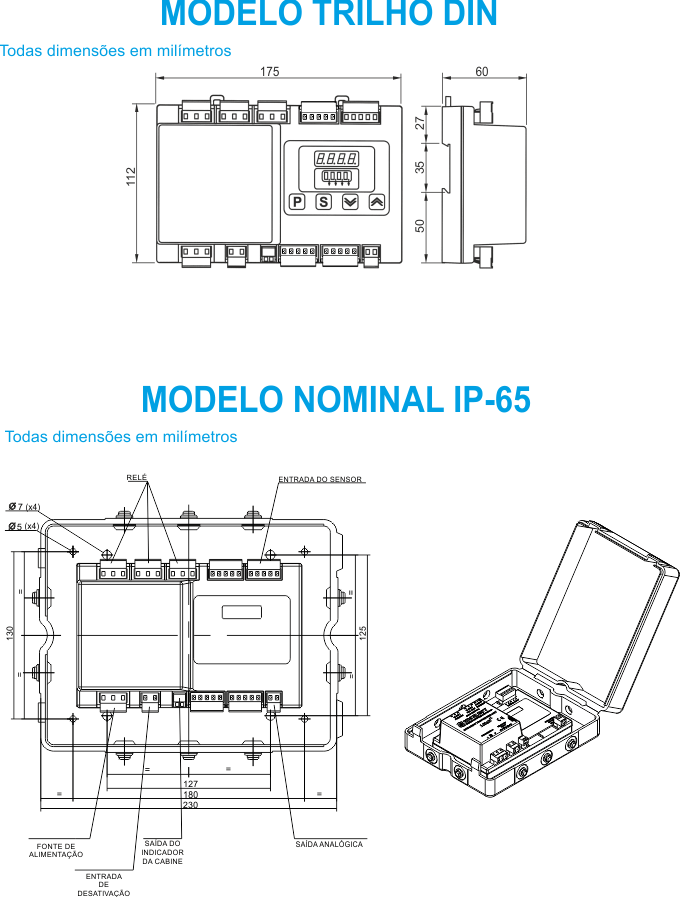 Dimensiones y opciones para la unidad de control pesacargas LM3D de MICELECT