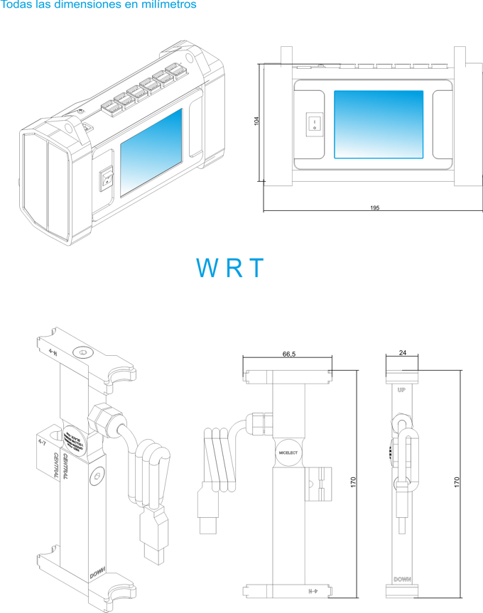 Dimensiones de la herramienta para equilibrado de tensión de cables de ascensor RTS / WRT de MICELECT