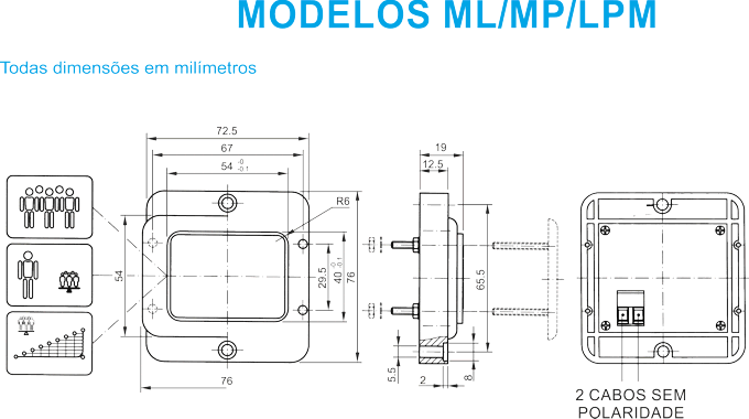 Dimesiones del indicador de cabina de ascensor MP para pesacargas MICELECT