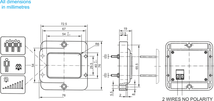 Elevator cabin indicators by MICELECT dimensions